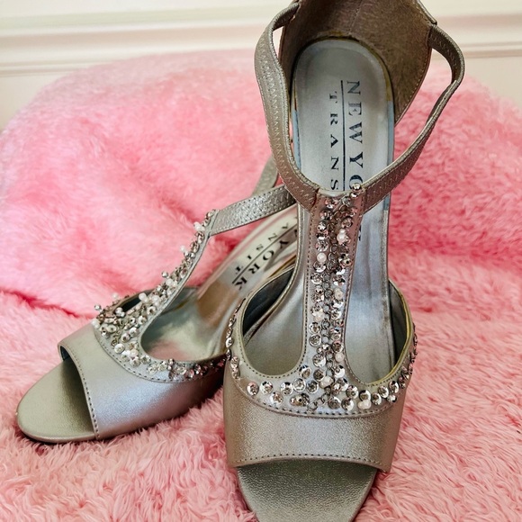 New York Transit Silver Embellished Women's Heels - Picture 2 of 8